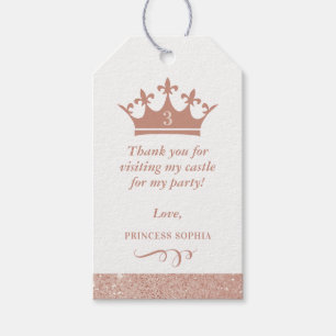 Rosa Glitter Princess Krona Favor Presentetikett