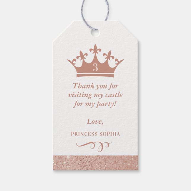  Rosa Glitter Princess Krona Favor Presentetikett (Framsidan)