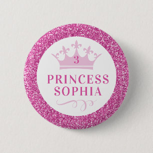 Rosa Glitter Princess Personlig Birthday Knapp