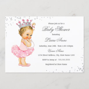 Rosa Glitter Prinsessans Bebisbyte Inbjudningar