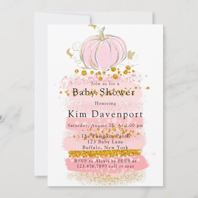Rosa Glitter Pumpkin Girl Baby Shower Inbjudningar (Framsida)