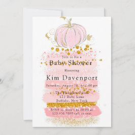Rosa Glitter Pumpkin Girl Baby Shower Inbjudningar