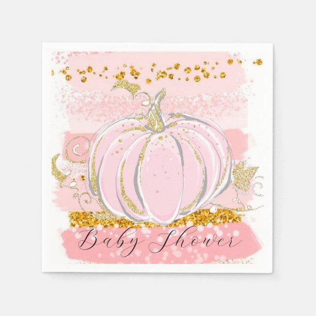 Rosa Glitter Pumpkin Girl Baby Shower Pappersservett (Framsidan)