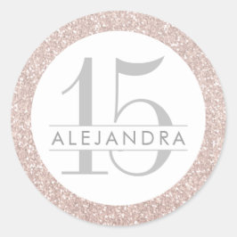  Rosa Glitter Quince Años-etikett för förmånsmärkn Runt Klistermärke