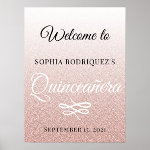 Rosa Glitter Quinceañera 15:e födelsedag Välkommen Poster