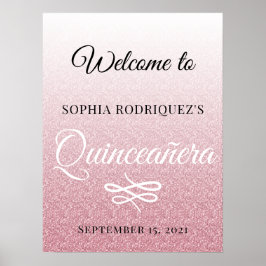 Rosa Glitter Quinceañera 15:e födelsedag Välkomspo Poster
