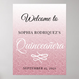 Rosa Glitter Quinceañera 15:e födelsedag Välkomspo Poster