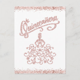 Rosa Glitter Quinceañera 15 Krona inbjudan