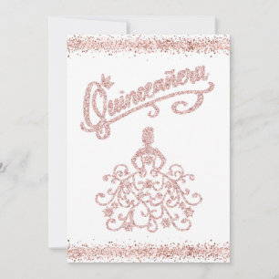  Rosa Glitter Quinceañera 15 Krona inbjudan