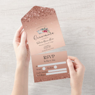 Rosa Glitter Quinceanera alla i ett enda inbjudan