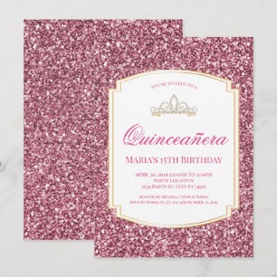 Rosa Glitter Quinceañera-inbjudan Inbjudningar