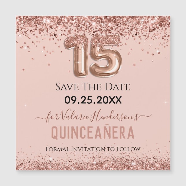 Rosa Glitter Quinceanera Magnetic Card (Framsida)