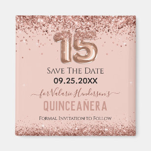 Rosa Glitter Quinceanera Spara datum Magnet