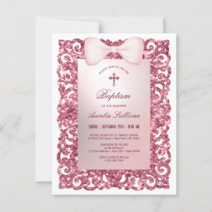 Rosa Glitter Ram Bow Baptism Inbjudningar