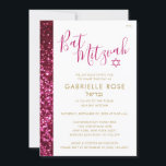 Rosa Glitter Rand Modern Hebreiska Namn Bat mitzva Inbjudningar<br><div class="desc">Den moderna Bat mitzvah inbjudan till en modern ceremoni och luncheon i shock rosa och guld med plats för en hebreisk namn och traditionell judisk inbjudan. Bakgrunden är en platt tryckt bild av glitter struktur, INTE äkta glitter - ingen , men ändå en gnidig och blingrig bild! Det finns en...</div>