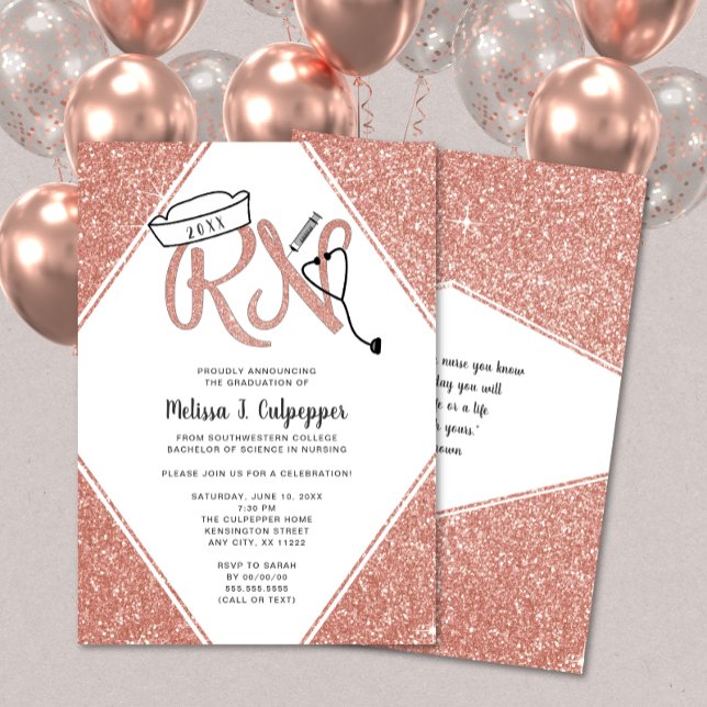Rosa Glitter RN-studentfest eller pinning av inbju Inbjudningar (Skapare uppladdad)