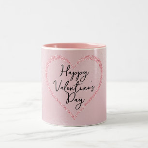 Rosa Glitter Romantic Script Valentindagen Två-Tonad Mugg