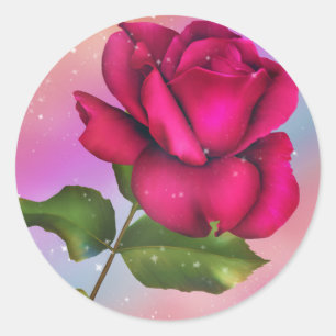 Rosa Glitter Ros Regnbåge Pastell Födelsedagsfest Runt Klistermärke