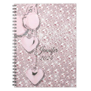 Rosa glitter rosdråpar Monogram 2024 Anteckningsbok