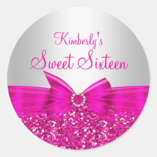 Rosa glitter & rosett Sweet Sixteen dekal Runt Klistermärke