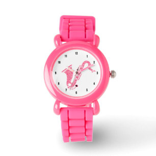 Rosa Glitter Sachophone Illustration Armbandsur