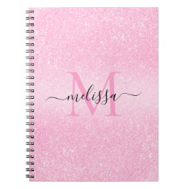 Rosa Glitter Script Namn Monogram Anteckningsbok