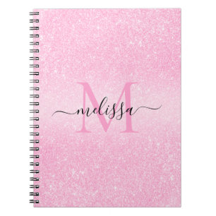 Rosa Glitter Script Namn Monogram Anteckningsbok