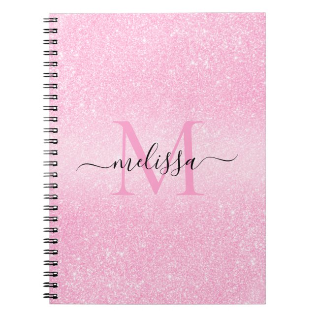 Rosa Glitter Script Namn Monogram Anteckningsbok (Framsidan)