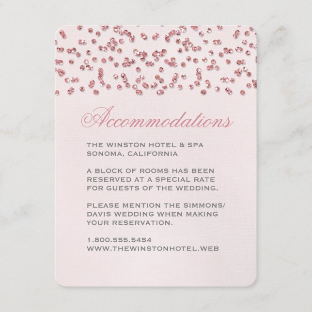 Rosa Glitter Se konfetti Bröllop-infogningskort Tilläggskort (Framsida)