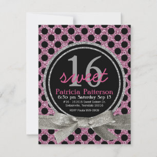 Rosa Glitter Se Polka Dot Sweet 16 Inbjudningar