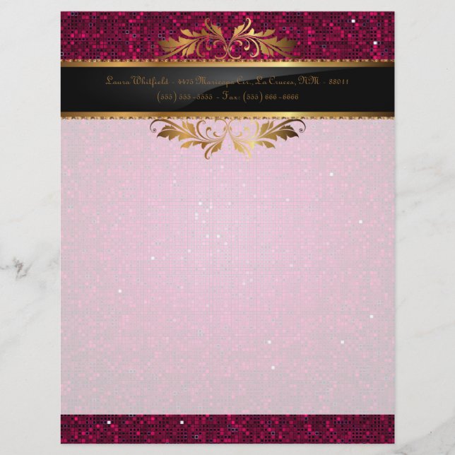 Rosa Glitter Sequin Disco Letterhead Stationery Brevhuvud (Framsida)