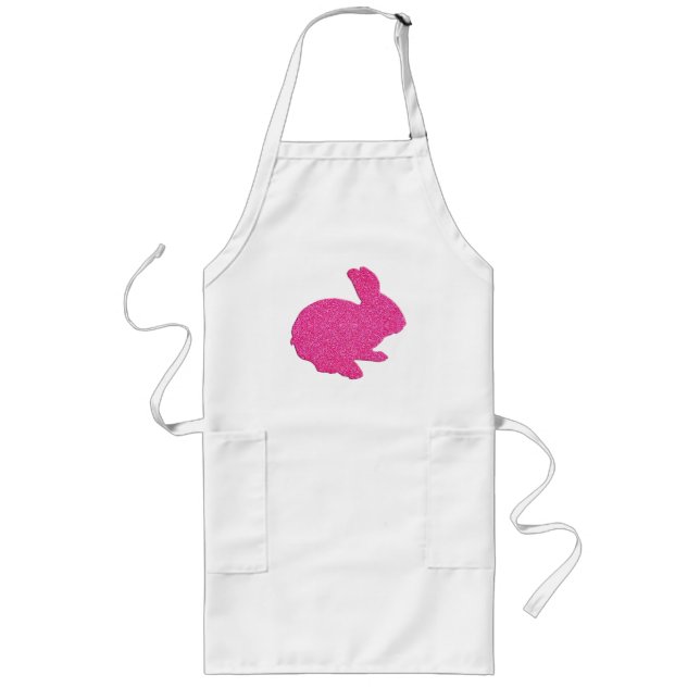 Rosa Glitter Silhouette Påskhare Apron Långt Förkläde (Framsidan)