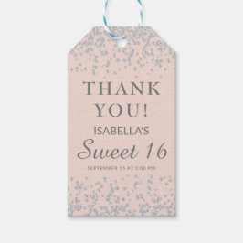 Rosa glitter Silver Sweet 16 Tackkort Presentetikett