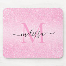 Rosa Glitter Skript Namn Monogram Mouse Pad