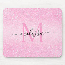 Rosa Glitter Skript Namn Monogram Mouse Pad Musmatta