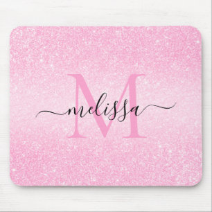 Rosa Glitter Skript Namn Monogram Mouse Pad Musmatta