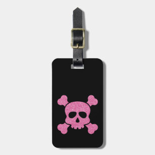Rosa Glitter Skull och Crossbone på Black Bagagebricka