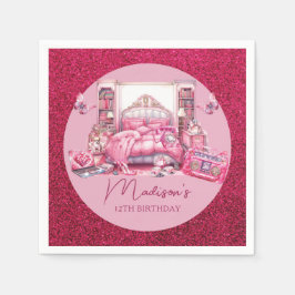 Rosa Glitter Sleepover Girl Birthday Pappersservett