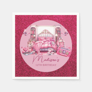 Rosa Glitter Sleepover Girl Birthday Pappersservett