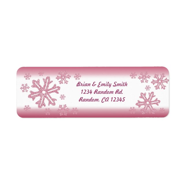 Rosa glitter snöflingor returetiketter returadress etikett (Framsidan)