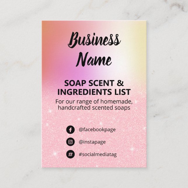 Rosa Glitter Soap Scent Ingredients List Card Visitkort (Framsida)