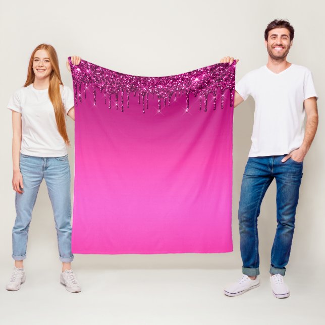 Rosa glitter som dropp fleecefilt (På plats)