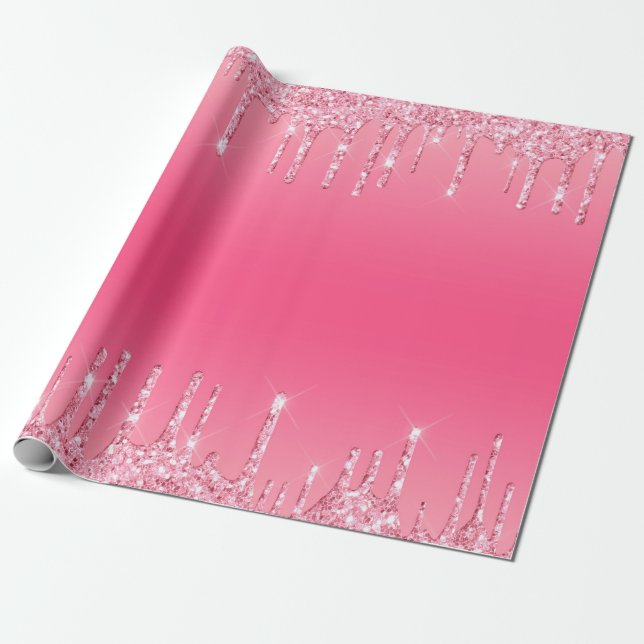 Rosa glitter som droppar Glamoröst trendigt chic m Presentpapper (Utrullad)