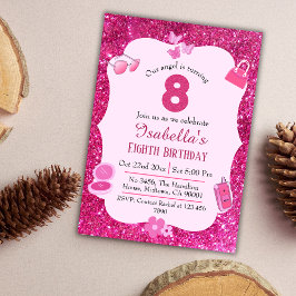 Rosa glitter, söt, fyllig, mousserande åttonde föd inbjudningar