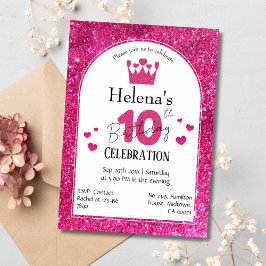 Rosa glitter, söt och pulserande 10-årsdag inbjudningar