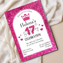 Rosa glitter, söt och pulserande 17-årsdag inbjudningar