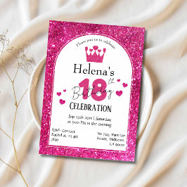 Rosa glitter, söt och pulserande 18-årsdag inbjudningar