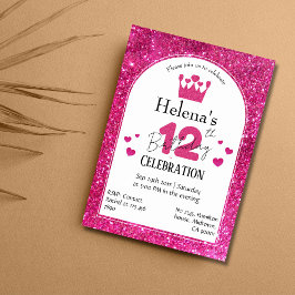 Rosa glitter, söt, pulserande 12:e födelsedag inbjudningar