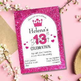 Rosa glitter, söt, pulserande 13-årsdag inbjudningar