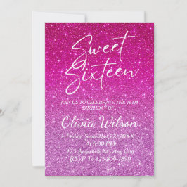 Rosa Glitter Sparkles Ombre Sweet 16 Inbjudningar